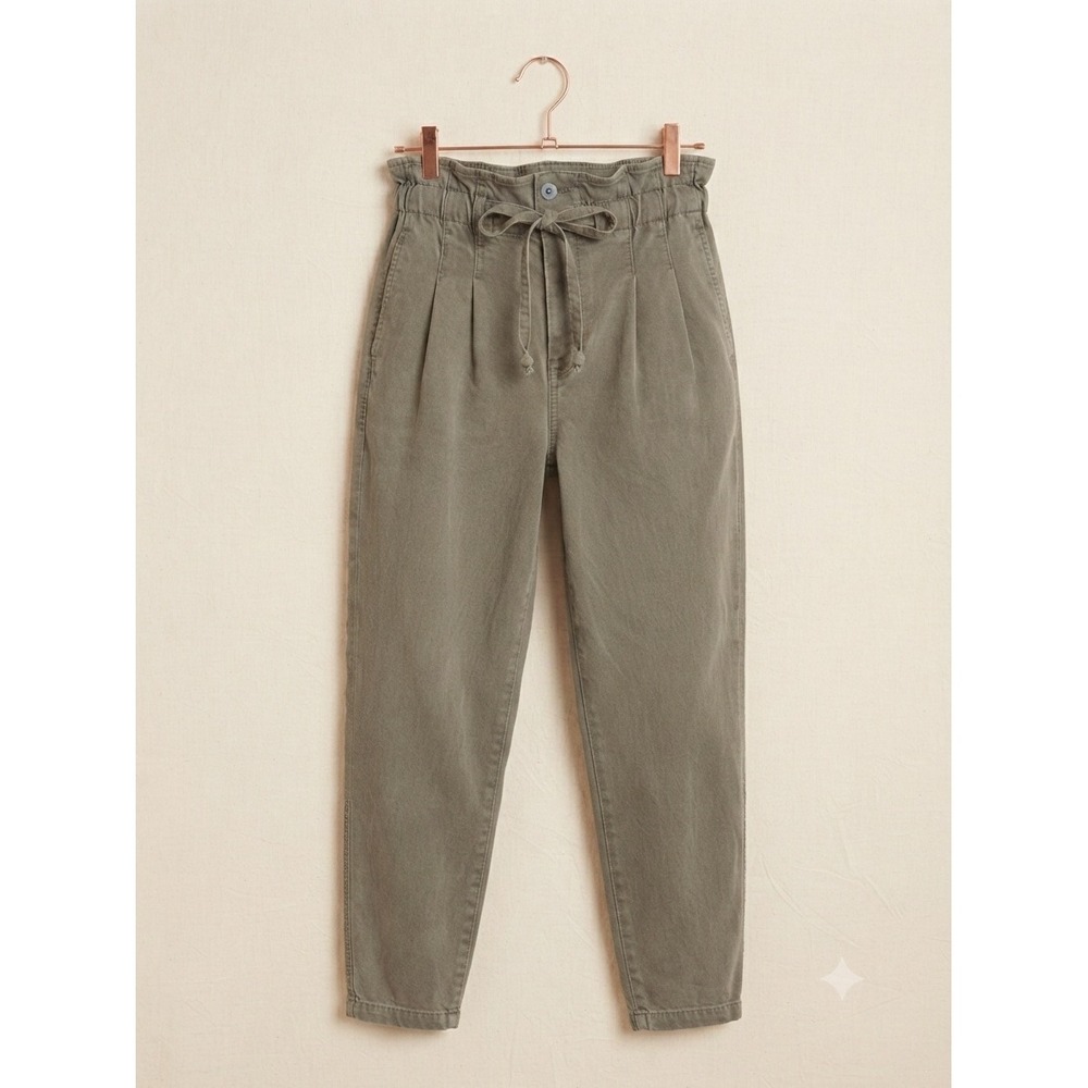Free People Pants Women XS Olive Green Paperbag‎ Waist Tapered Casual Trousers